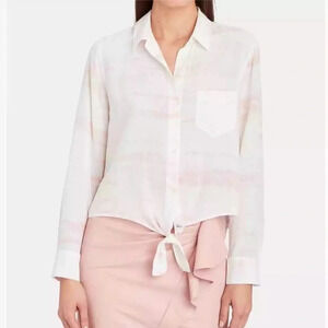 NWOT Rails Val Tie-dye Pink White Silk Button-down Shirt Tie Bottom Casual Small